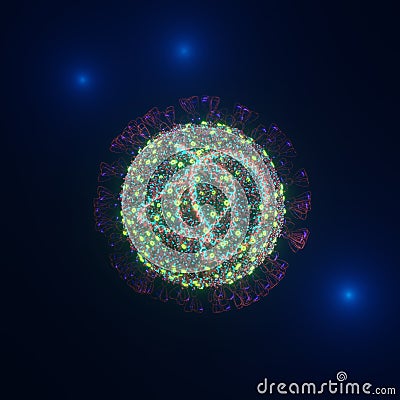 Mutated Omicron SARS-CoV-2 virus. Electron microscope enlargement size computer model, 3D rendering Stock Photo