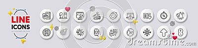 Mute sound, Travel compass and Pie chart line icons. For web app, printing. White buttons 3d icons. Vector Vector Illustration