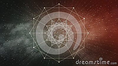 Muted green and red sacred geometry, space background - zoom, abstract Stock Photo