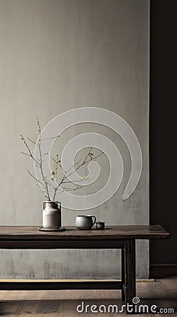 Muted Minimalism: Nanta Tree On Table With Japanese Artistic Techniques Stock Photo