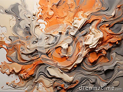 Muted orange and creamy gray fluid ink mixture as abstract composition, generative ai Cartoon Illustration
