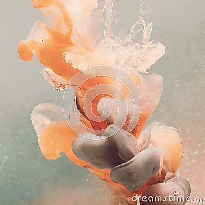 Muted orange ink fluid composition on pastel creamy gray background, trendy luxury creative design backdrop Stock Photo