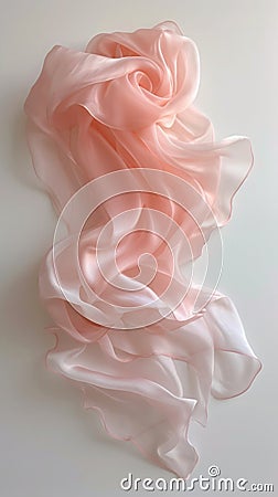 a muted pink silk scarf folded and twisted into an abstract shape that creates a sense of fluidity and movement Stock Photo