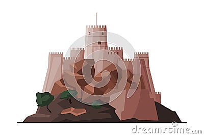 Mutrah Fort, Muscat City Architecture, Oman Country Famous Landmark, Medieval Historical Building Flat Vector Vector Illustration