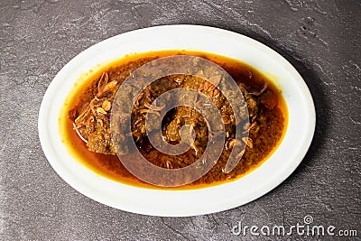 Mutton Bhuna, vindaloo, rogan josh, karahi, korma masala gravy served in dish isolated on background top view of bangladesh food Stock Photo