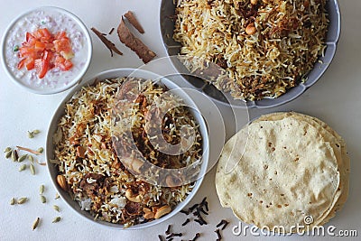 Mutton Biryani. A dish cooked with spices layered between mildly spiced ghee rice with a generous sprinkle of caramelized onions Stock Photo