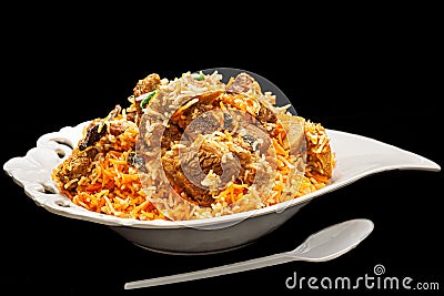 mutton biryani. gosh ki biriyani. biriani. beriani. briyani.breyani. briani. birani. biriyani. bariania, beriani. Stock Photo