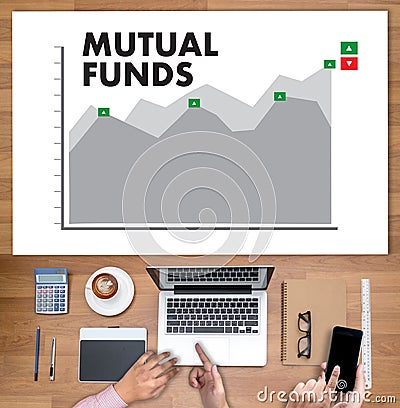 MUTUAL FUNDS Finance and Money concept , Focus on mutual fund in Stock Photo