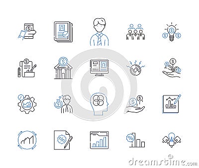 mutual funds outline icons collection. mutual, funds, investing, asset, classes, stock, bonds vector and illustration Vector Illustration