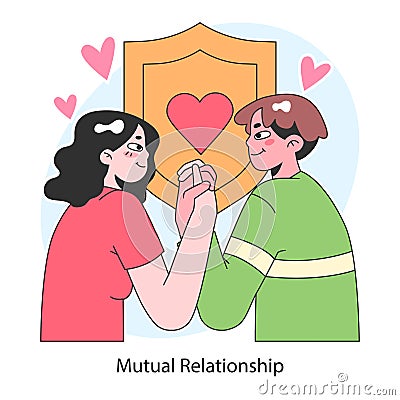 Mutual relationship. Healthy, harmonious bond between young man and woman. Vector Illustration