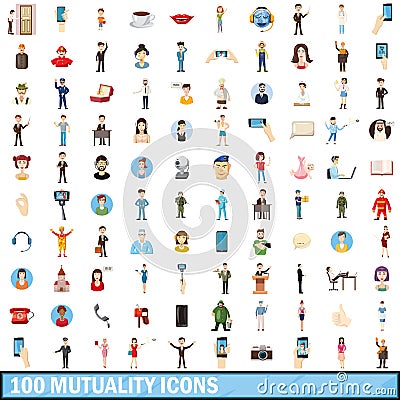 100 mutuality icons set, cartoon style Vector Illustration