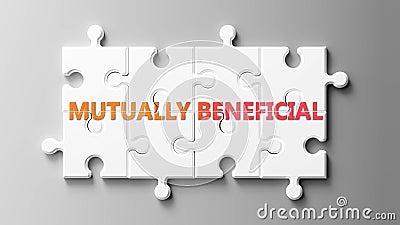 Mutually beneficial complex like a puzzle - pictured as word Mutually beneficial on a puzzle to show that it can be difficult and Cartoon Illustration