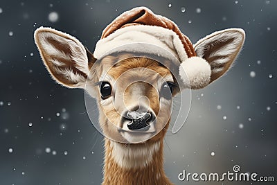 deer wearing a Santa Claus hat Stock Photo