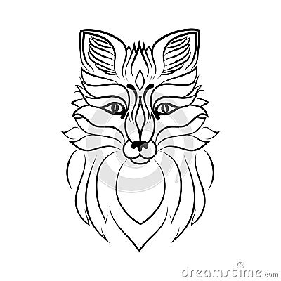 Muzzle of a fox. Line sketch Vector Illustration