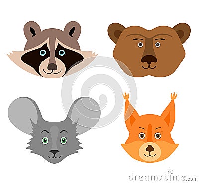 Muzzles of forest animals in cartoon style. Vector Vector Illustration