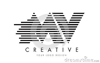 MV M V Zebra Letter Logo Design with Black and White Stripes Vector Illustration