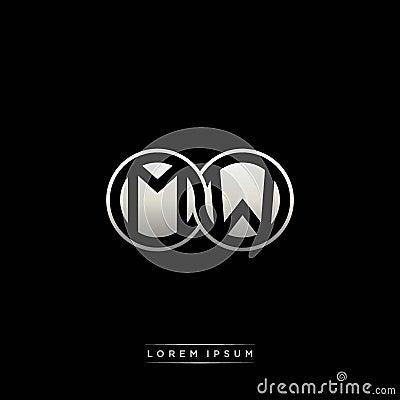 MW initial letter linked circle capital monogram logo modern template silver color version Vector Illustration