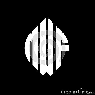 MWF circle letter logo design with circle and ellipse shape. MWF ellipse letters with typographic style. The three initials form a Vector Illustration