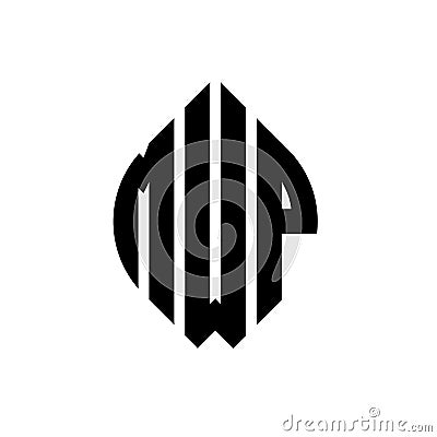 MWP circle letter logo design with circle and ellipse shape. MWP ellipse letters with typographic style. The three initials form a Vector Illustration