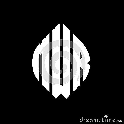 MWR circle letter logo design with circle and ellipse shape. MWR ellipse letters with typographic style. The three initials form a Vector Illustration