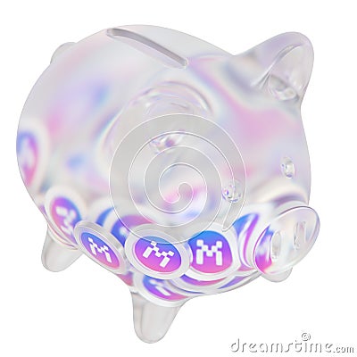 MXC (MXC) Clear Glass piggy bank with decreasing piles of crypto coins. Cartoon Illustration