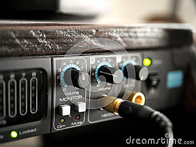 Audio Interface in Music Recording Studio Stock Photo