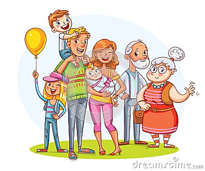 My big family together. Funny cartoon character Vector Illustration