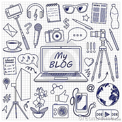 My Blog Set Sketch Vector Illustration