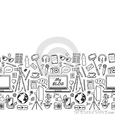 My Blog Sketch Seamless Border Vector Illustration