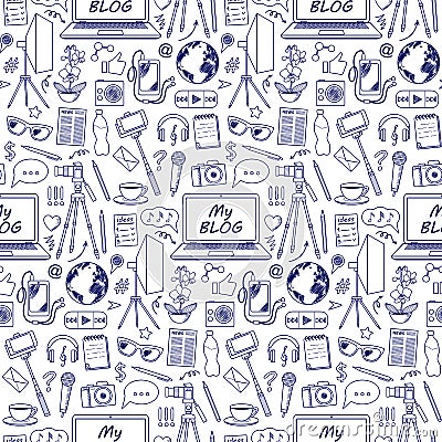 My Blog Sketch Seamless Pattern Vector Illustration