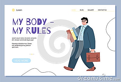 My body my rules website layout with plump man flat vector illustration. Vector Illustration