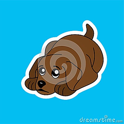 Sticker of Dog or Puppy Cartoon, Cute Funny Character, Flat Design Stock Photo