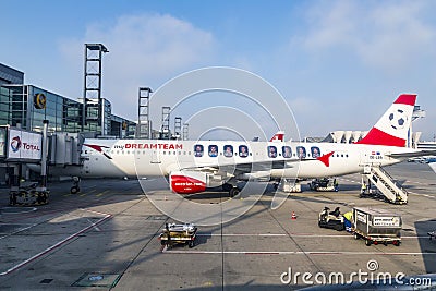 My DREAMTEAM AIRCRAFT shows the soccer player of austrian nation Editorial Stock Photo