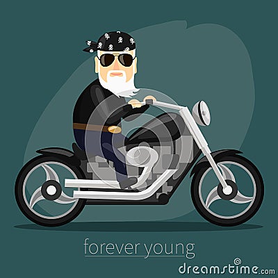 My grandfather forever young biker Cartoon Illustration