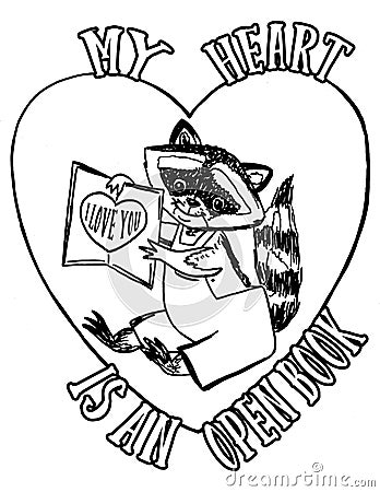 My Heart is An Open Book Raccoon I Love You Heart Design Stock Photo