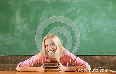 My hobby is foreign literature. Traditional education. Outdated approach. Literature lesson. Student study literature Stock Photo