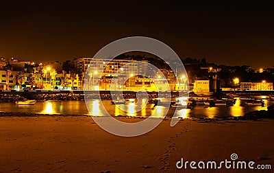 Lisbon Outskirts, Night City Waterfront, Cove from Old Fishermen Beach Stock Photo