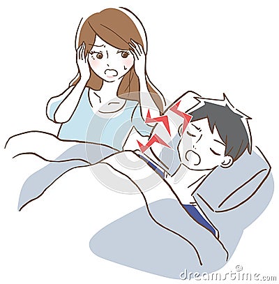 My husband`s snoring saying a sleepless wife Vector Illustration