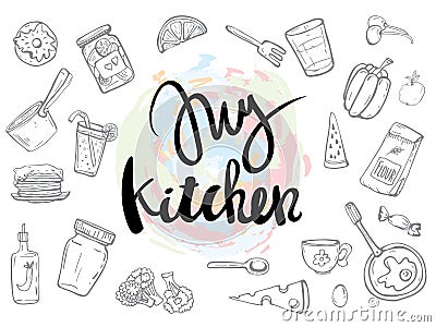 My Kitchen related quotes set poster Vector Illustration