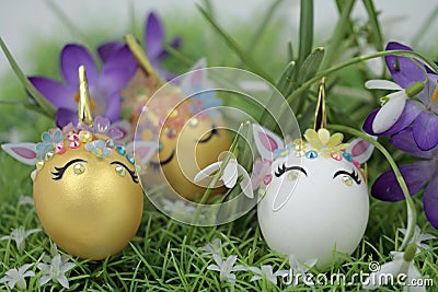 My little eggs unicorns in the garden diorama Stock Photo