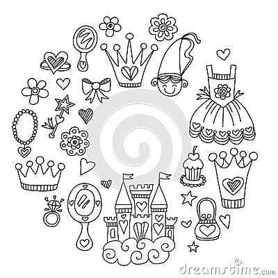 My little princess Hand drawn doodle elements Vector Illustration