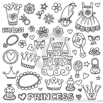 My little princess Hand drawn doodle elements Vector Illustration