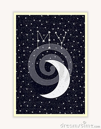 My Moon, night sky, constellation lettering, Happy Valentines Day poster Stock Photo