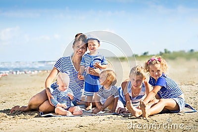 My mother with five children Stock Photo