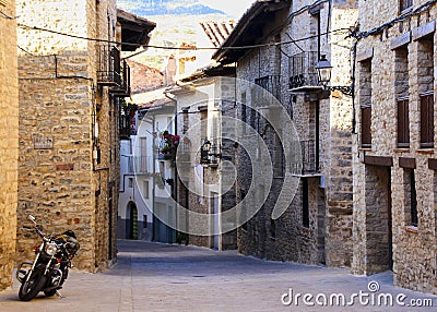 my motorcycle in the streets of Cantavieja Stock Photo