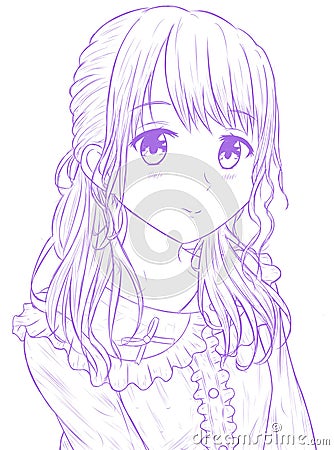 Sketch Smile Cute Anime Girl With Purple Twintail Hair Stock Photo