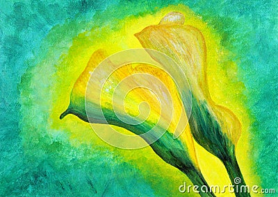 My Original painting: Beautiful yellow callas lily Stock Photo