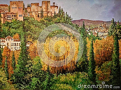 My painting -Granada in autumn Stock Photo