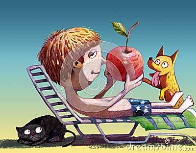 My red apple Cartoon Illustration