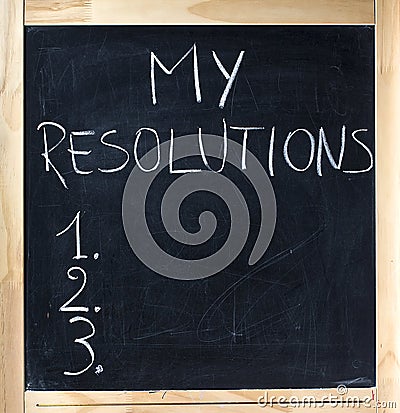 Numbered list my resolutions handwritten blackboard chalkboard Stock Photo
